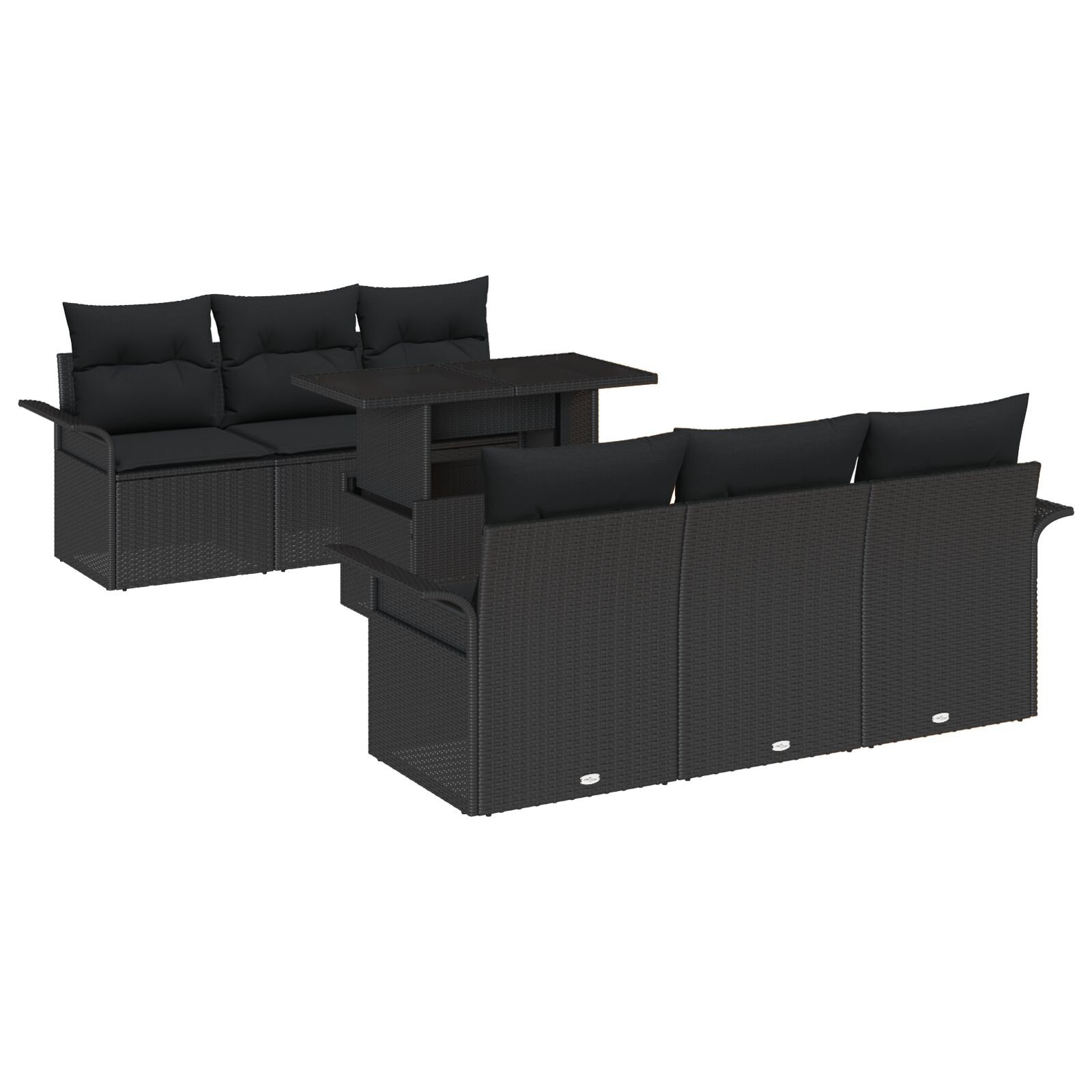 image 1 3356946 Set de canapele pentru grădină cu pernă 7 pcs Negru Rattan poli Set de canapele pentru grădină cu pernă 7 pcs Negru Rattan poli - imagine 2