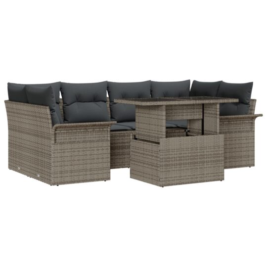 Alternative view of Set de canapele pentru grădină cu pernă 7 pcs Gri Rattan poli