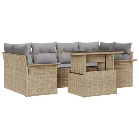 Alternative view of Set de canapele pentru grădină cu pernă 7 pcs Bej Rattan poli