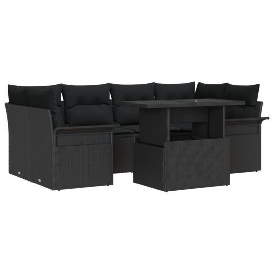 image 1 3356956 Set de canapele pentru grădină cu pernă 7 pcs Negru Rattan poli image 1 3356956