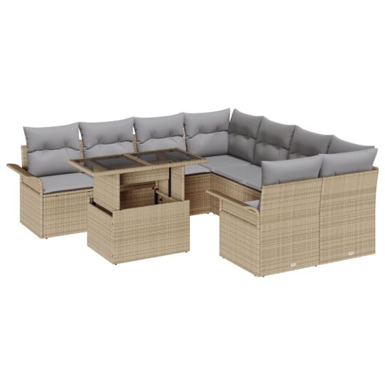 Alternative view of Set de canapele pentru grădină cu pernă 9 pcs Bej Rattan poli