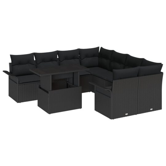 Alternative view of Set de canapele pentru grădină cu pernă 9 pcs Negru Rattan poli