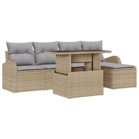 image 1 3357363 Set de canapele pentru grădină cu pernă 6 pcs Bej Rattan poli image 1 3357363