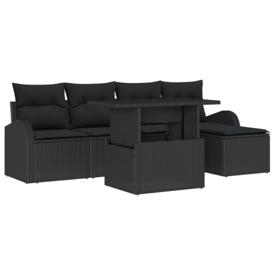 Alternative view of Set de canapele pentru grădină cu pernă 6 pcs Negru Rattan poli