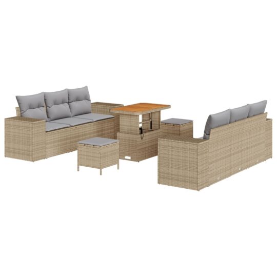 Alternative view of Set de canapele pentru grădină 9 pcs Bej Rattan poli