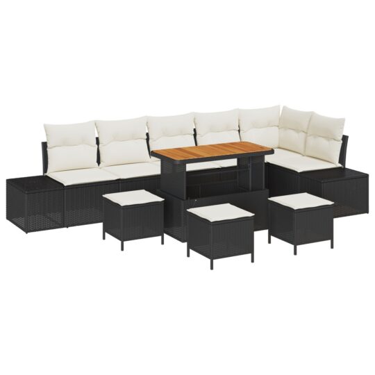 Alternative view of Set de canapele pentru grădină cu pernă 9 pcs Negru Rattan poli