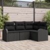 image 2 3346023 Set de canapele pentru grădină cu pernă 4 pcs Negru Rattan poli image 2 3346023