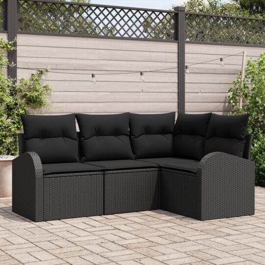 Set de canapele pentru grădină cu pernă 4 pcs Negru Rattan poli