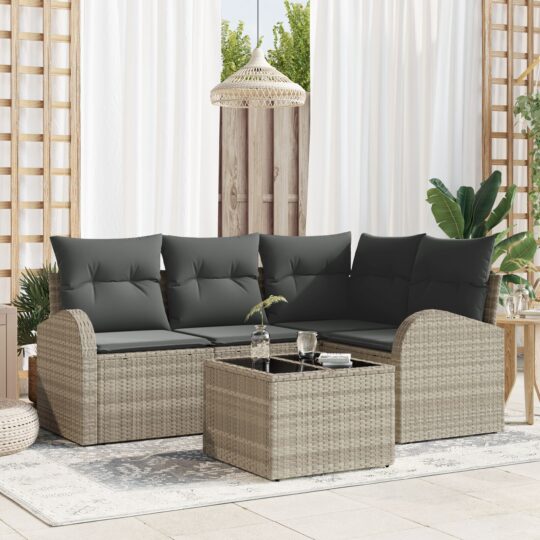 Set de canapele pentru grădină 5 pcs Gri deschis Rattan poli