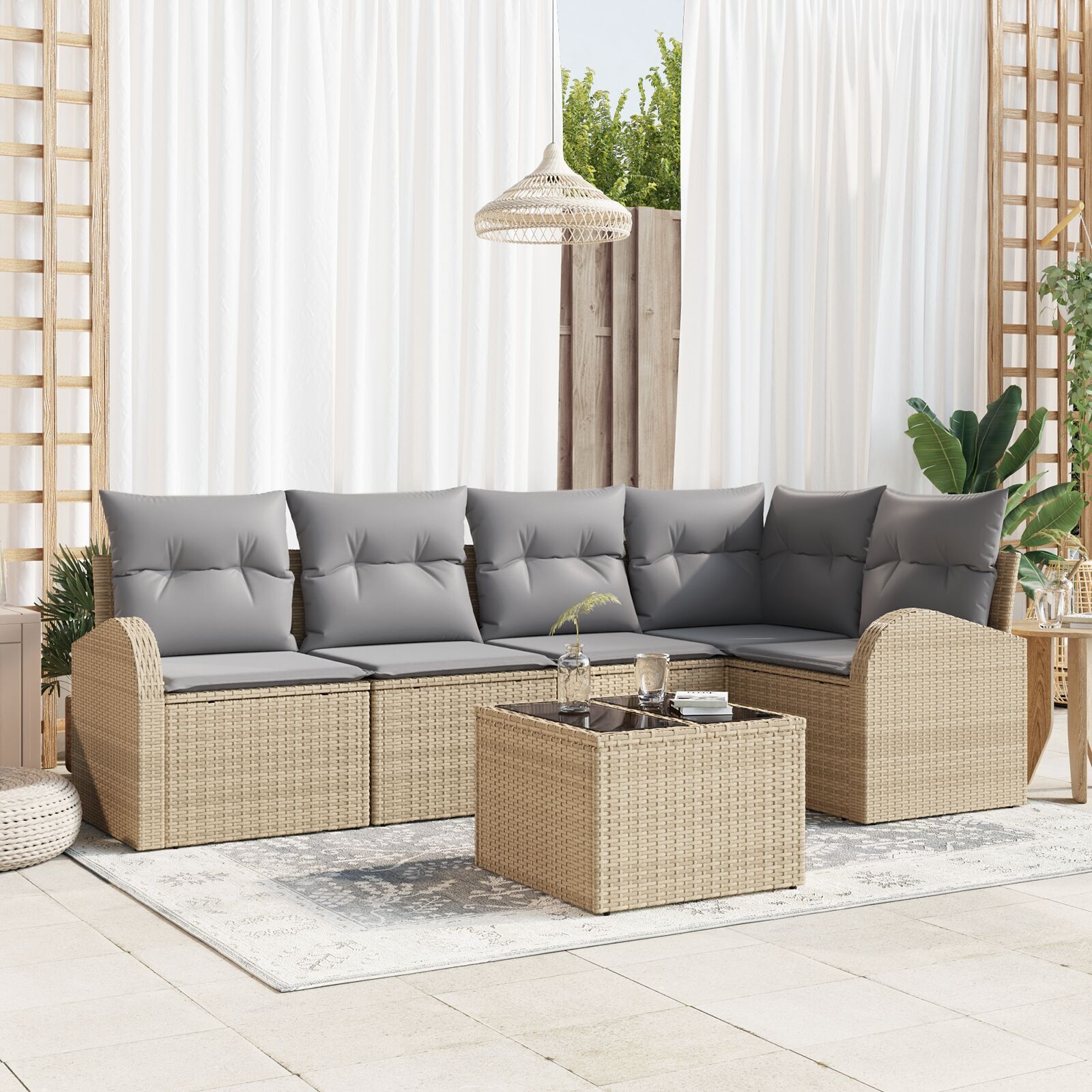 image 2 3346050 Set de canapele pentru grădină cu pernă 6 pcs Bej Rattan poli Set de canapele pentru grădină cu pernă 6 pcs Bej Rattan poli
