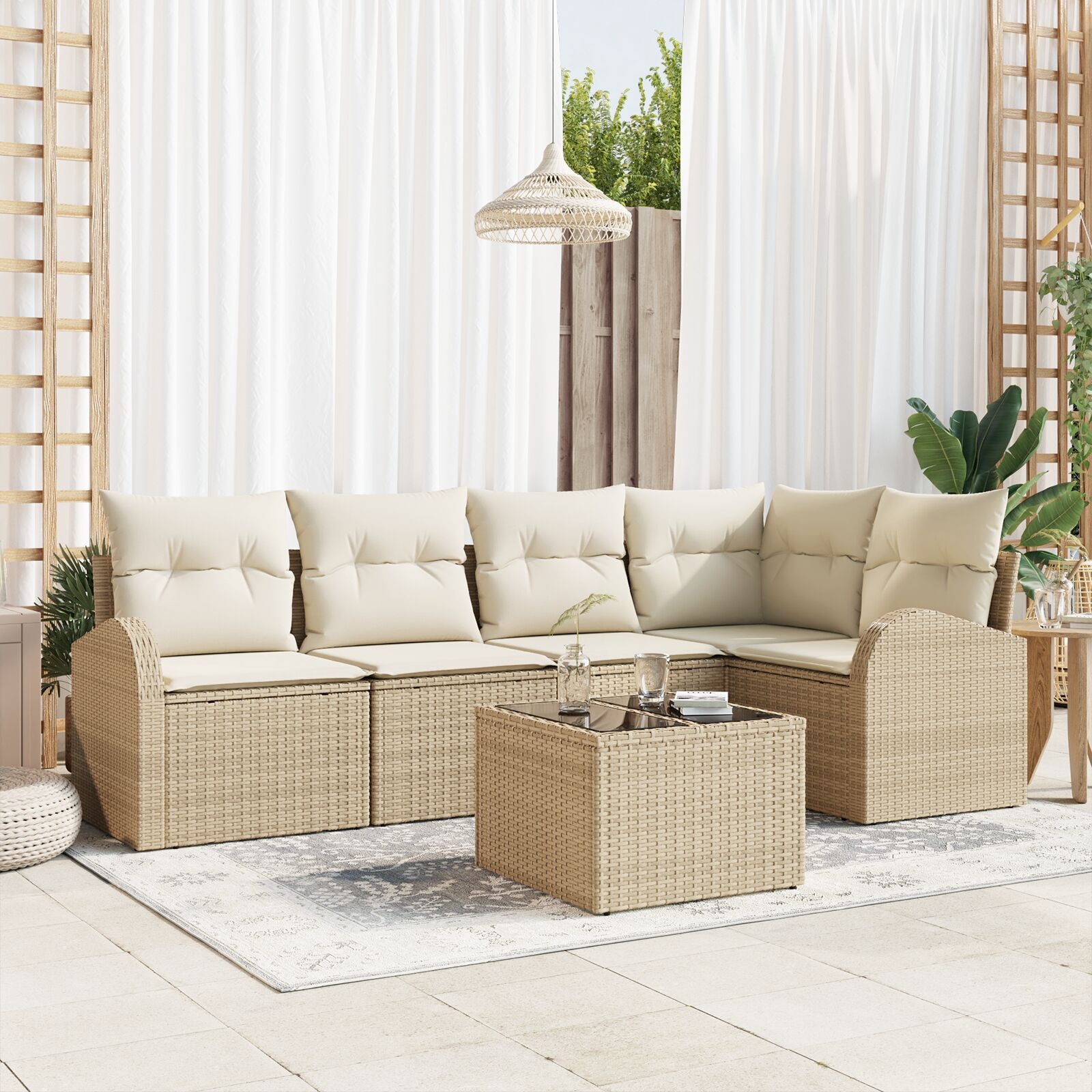 image 2 3346051 Set de canapele pentru grădină cu pernă 6 pcs Bej Rattan poli Set de canapele pentru grădină cu pernă 6 pcs Bej Rattan poli