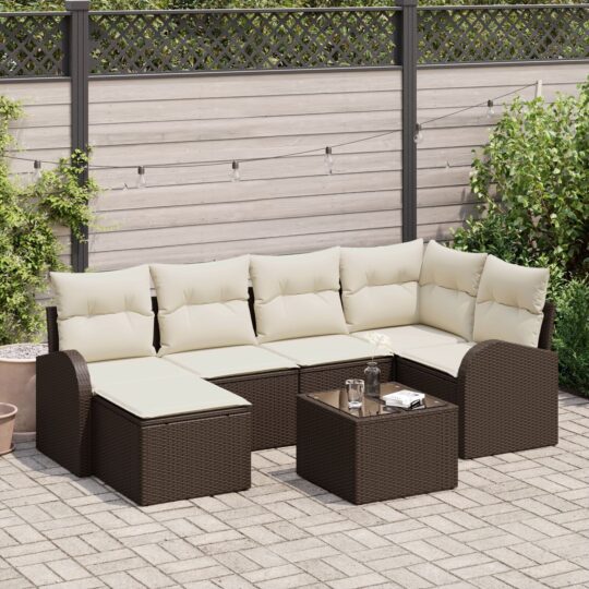 Set de canapele pentru grădină cu pernă 7 pcs Maro Rattan poli