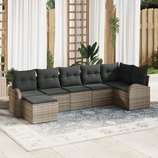 Set de canapele pentru grădină cu pernă 7 pcs Gri Rattan poli