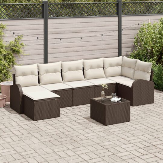 Set de canapele pentru grădină cu pernă 8 pcs Maro Rattan poli