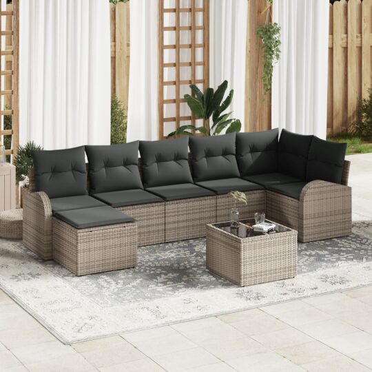 Set de canapele pentru grădină cu pernă 8 pcs Gri Rattan poli