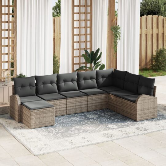 Set de canapele pentru grădină cu pernă 8 pcs Gri Rattan poli