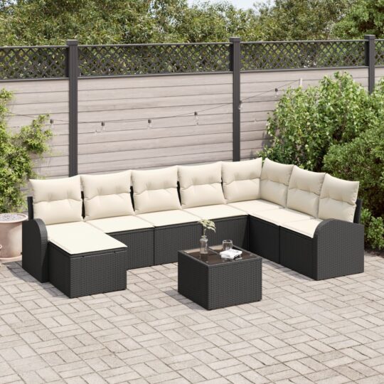 Set de canapele pentru grădină cu pernă 9 pcs Negru Rattan poli