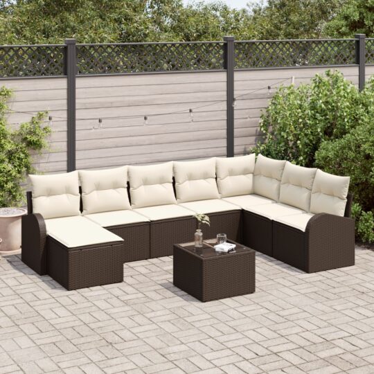 Set de canapele pentru grădină cu pernă 9 pcs Maro Rattan poli