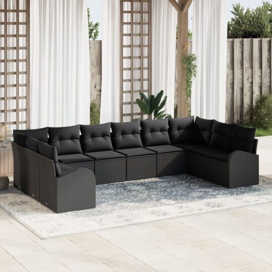 Set de canapele pentru grădină 10 pcs Negru Rattan poli