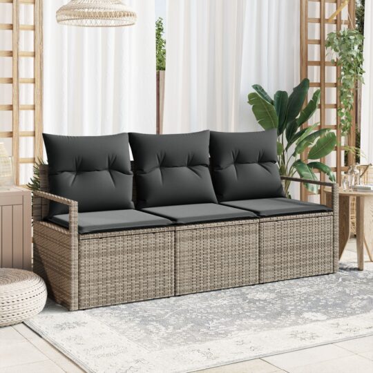 Set de canapele pentru grădină 3 pcs Gri Rattan poli