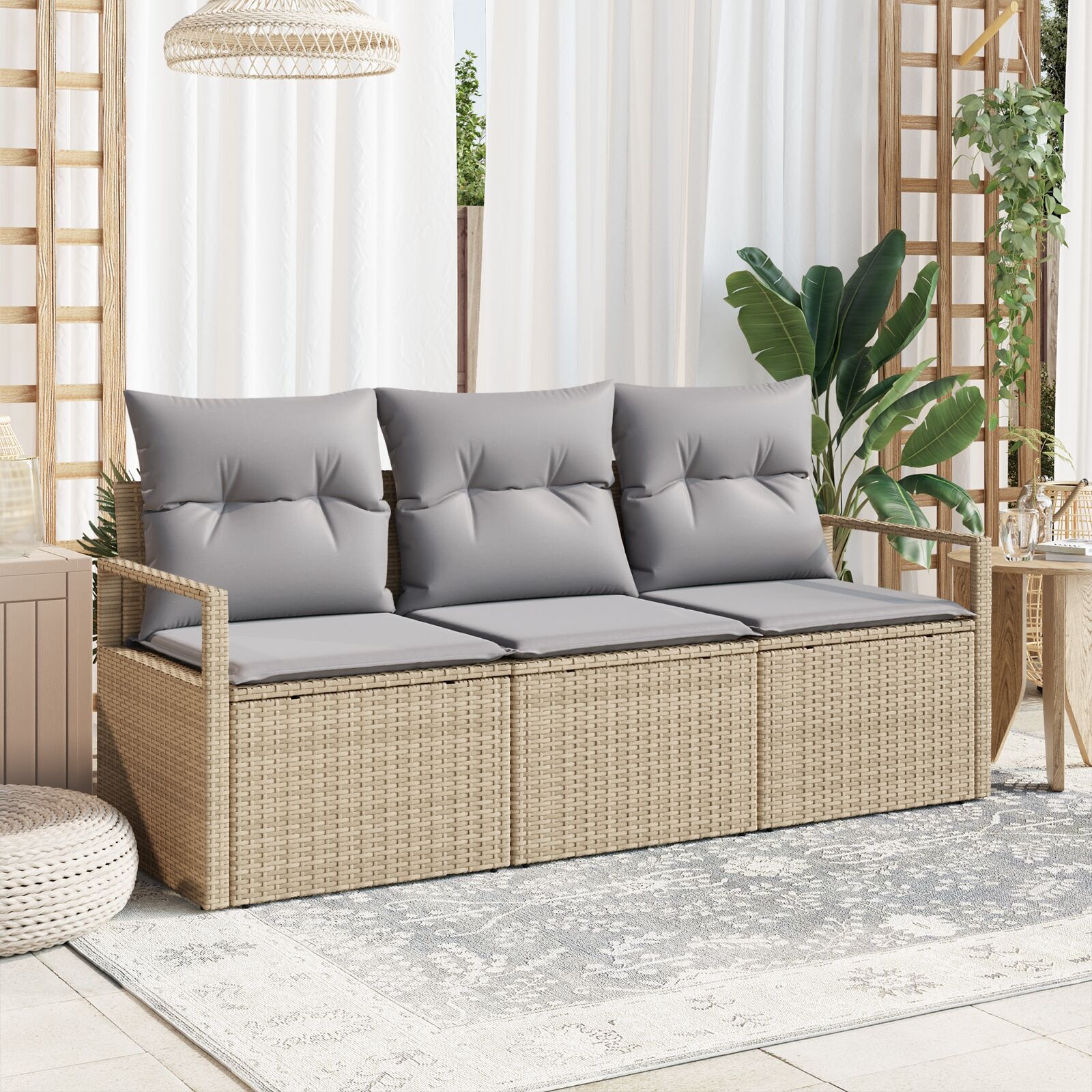 image 2 3346240 Set de canapele pentru grădină 3 pcs Bej Rattan poli Set de canapele pentru grădină 3 pcs Bej Rattan poli