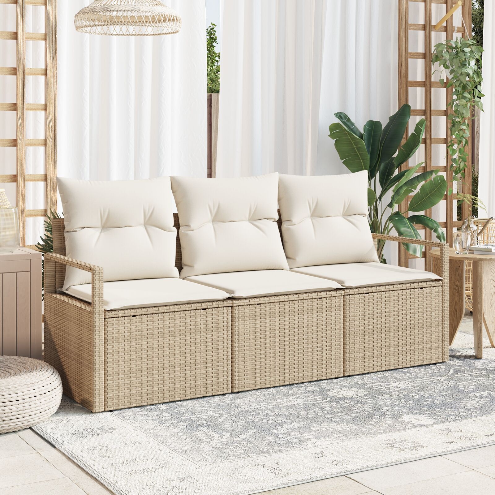 image 2 3346241 Set de canapele pentru grădină 3 pcs Bej Rattan poli Set de canapele pentru grădină 3 pcs Bej Rattan poli