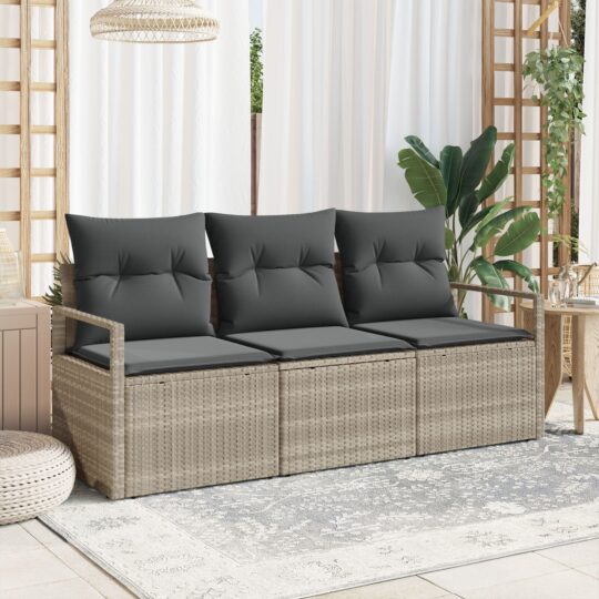 Set de canapele pentru grădină 3 pcs Gri deschis Rattan poli