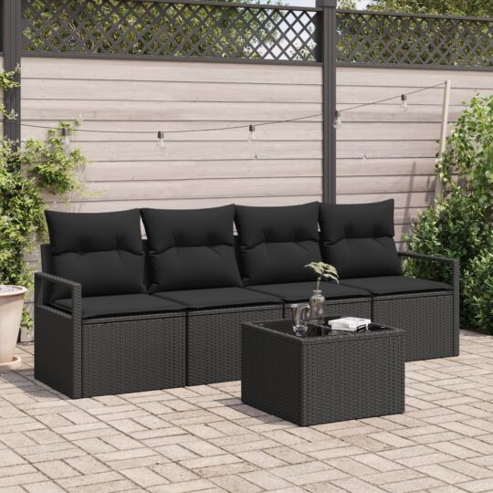 Set de canapele pentru grădină 5 pcs Negru 55 x 55 x 37 cm