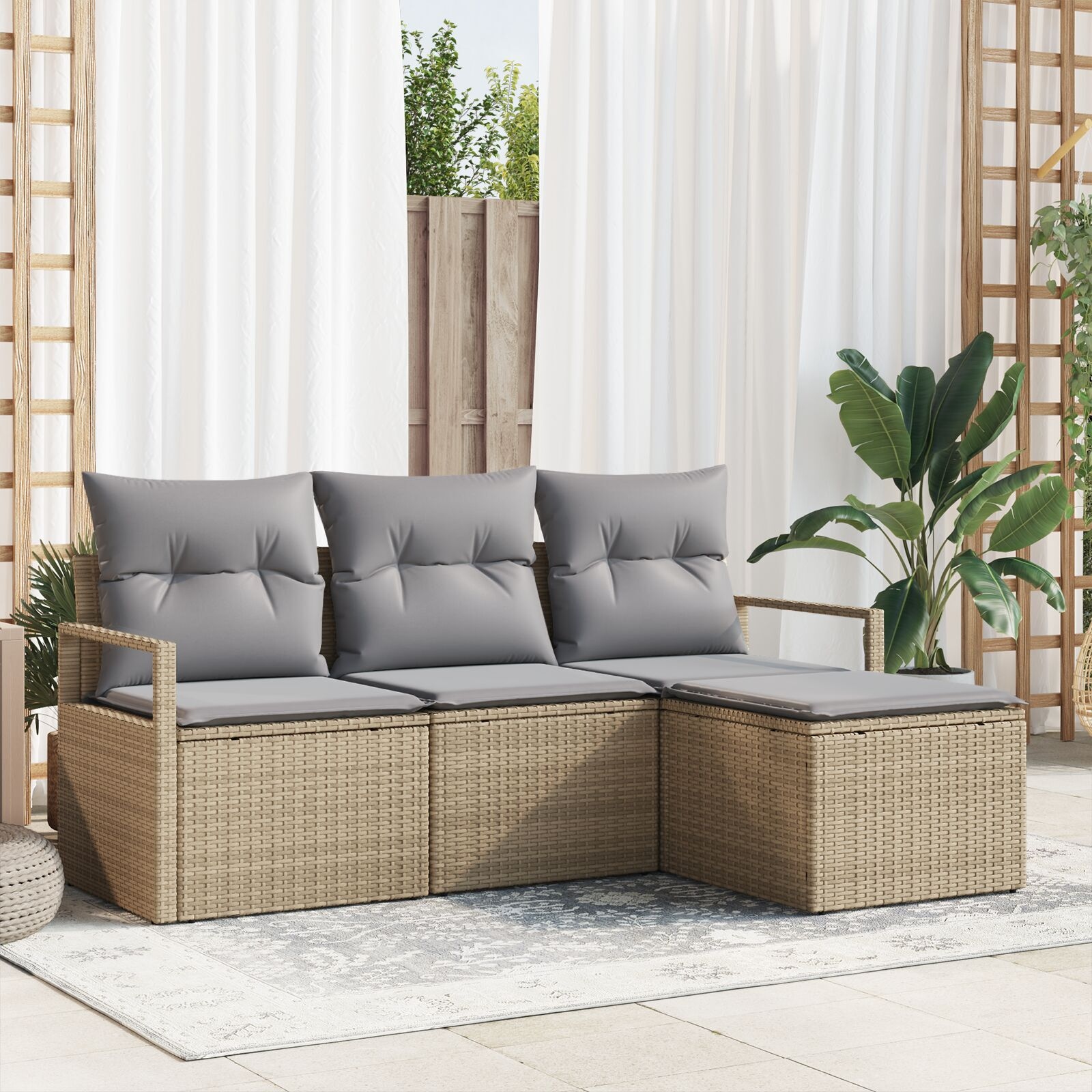image 2 3346330 Set de canapele pentru grădină 4 pcs Bej Rattan poli Set de canapele pentru grădină 4 pcs Bej Rattan poli