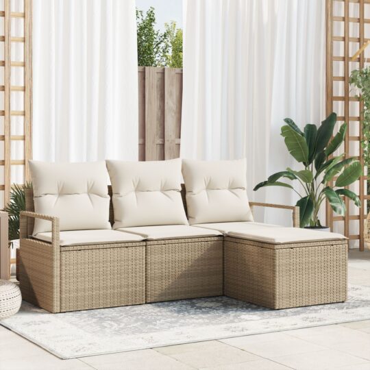 Set de canapele pentru grădină 4 pcs Bej Rattan poli