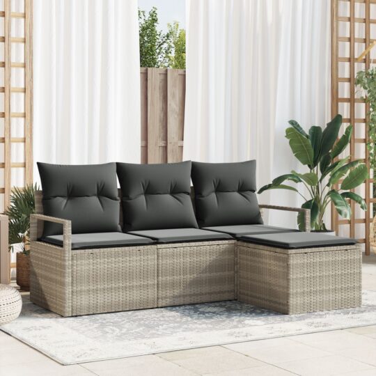 Set de canapele pentru grădină 4 pcs Gri deschis Rattan poli