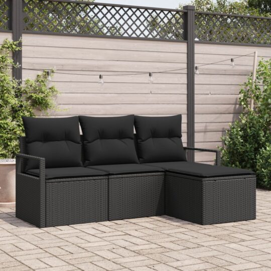 Set de canapele pentru grădină 4 pcs Negru Rattan poli