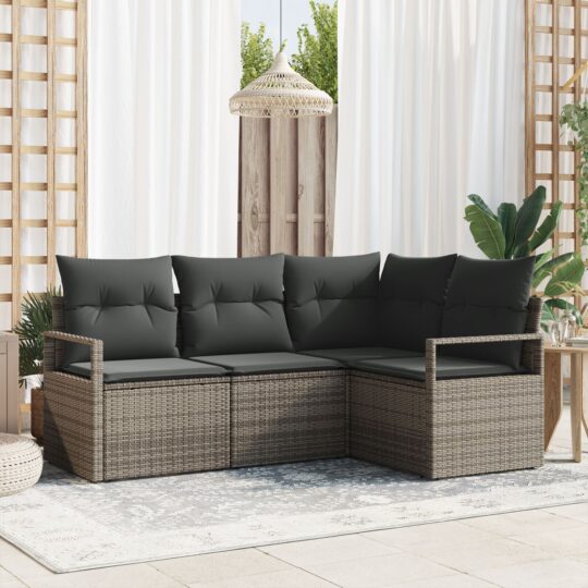 Set de canapele pentru grădină 4 pcs Gri Rattan poli