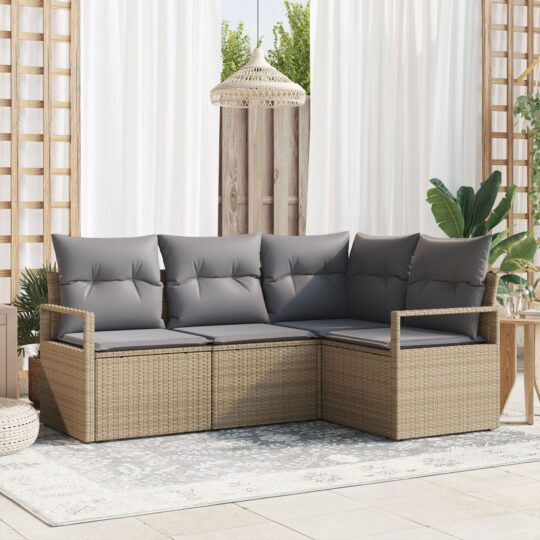 Set de canapele pentru grădină 4 pcs Bej Rattan poli