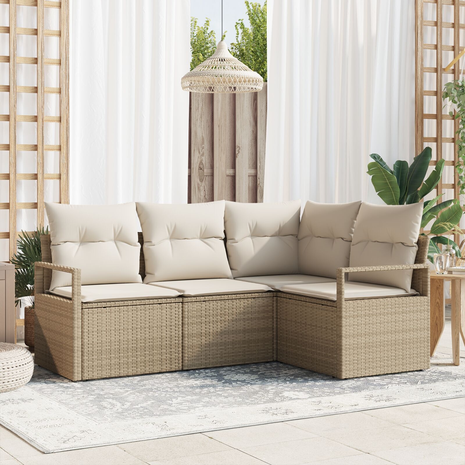 image 2 3346361 Set de canapele pentru grădină 4 pcs Bej Rattan poli Set de canapele pentru grădină 4 pcs Bej Rattan poli