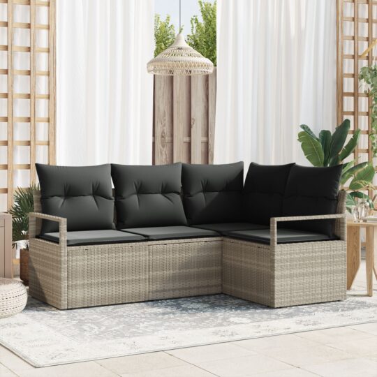 Set de canapele pentru grădină 4 pcs Gri deschis Rattan poli