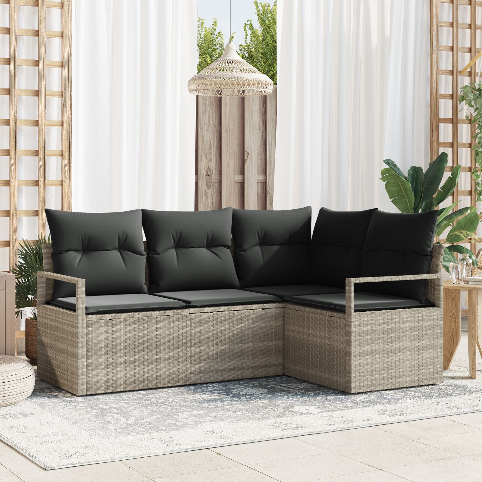 image 2 3346362 Set de canapele pentru grădină 4 pcs Gri deschis Rattan poli Set de canapele pentru grădină 4 pcs Gri deschis Rattan poli