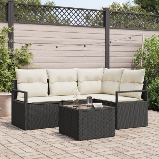 Set de canapele pentru grădină 5 pcs Negru Rattan poli
