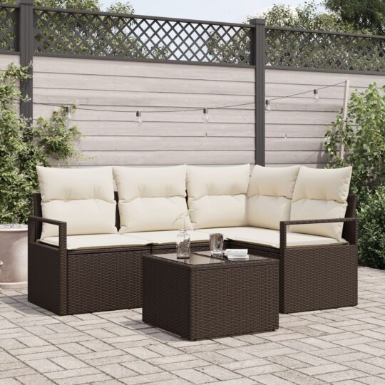 Set de canapele pentru grădină 5 pcs Maro Rattan poli