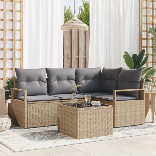 Set de canapele pentru grădină 5 pcs Bej Rattan poli