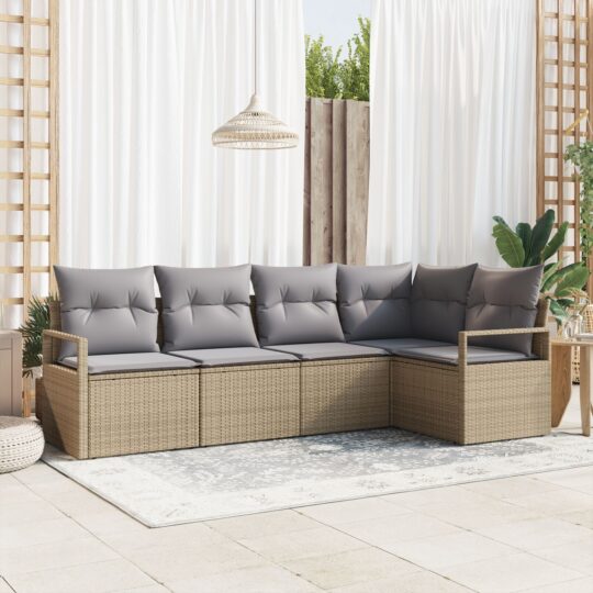 Set de canapele pentru grădină 5 pcs Bej Rattan poli