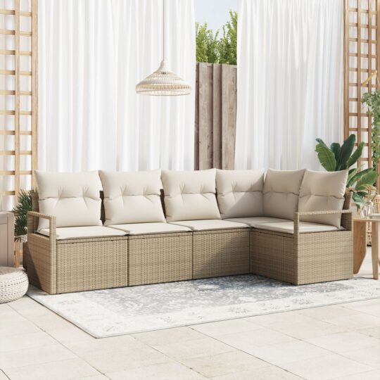 Set de canapele pentru grădină 5 pcs Bej Rattan poli