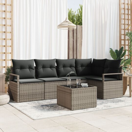 Set de canapele pentru grădină 6 pcs Gri Rattan poli