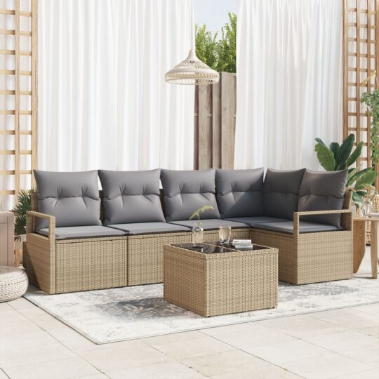 Set de canapele pentru grădină 6 pcs Bej Rattan poli