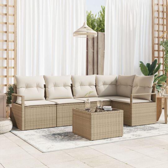 Set de canapele pentru grădină 6 pcs Bej Rattan poli
