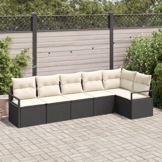 Set de canapele pentru grădină 6 pcs Negru Rattan poli
