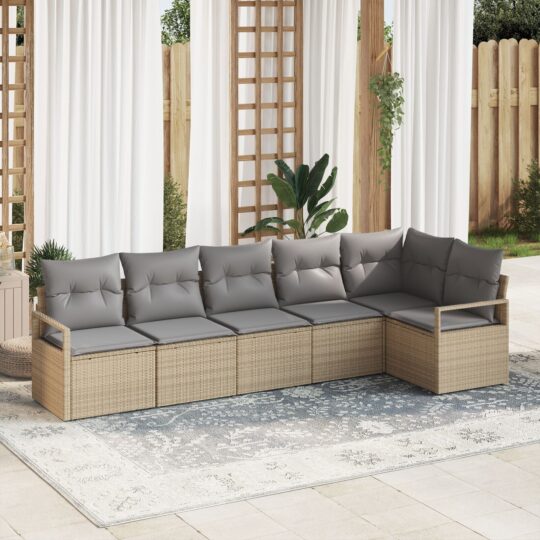 Set de canapele pentru grădină 6 pcs Bej Rattan poli