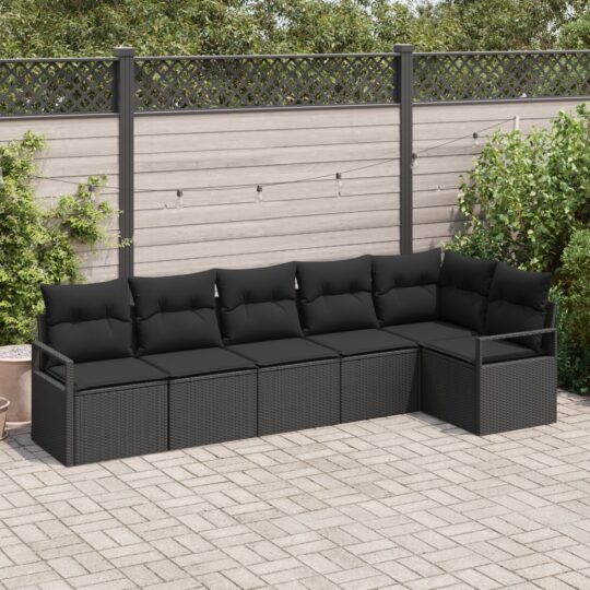 Set de canapele pentru grădină 6 pcs Negru Rattan poli