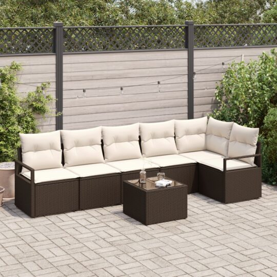 Set de canapele pentru grădină 7 pcs Maro Rattan poli