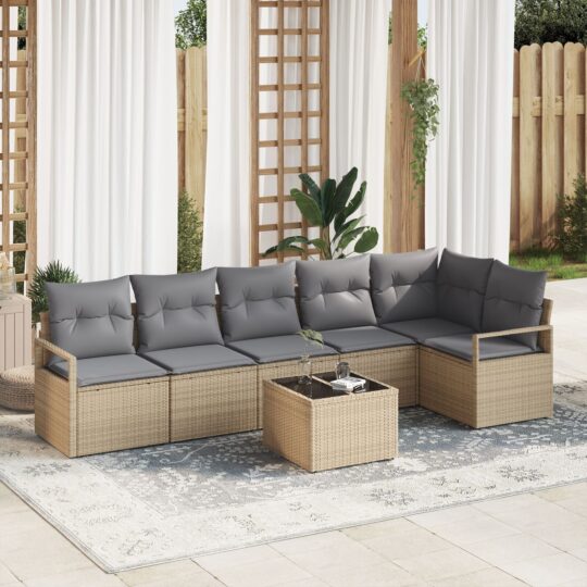 Set de canapele pentru grădină 7 pcs Bej Rattan poli